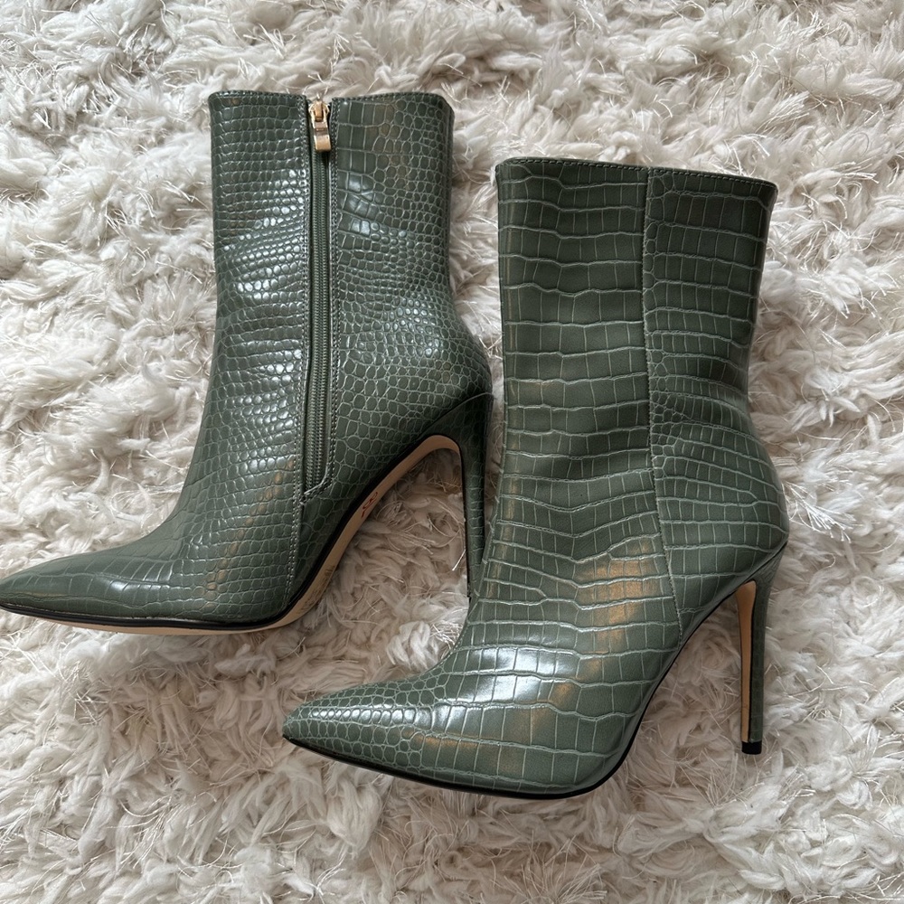 Sage green fashion nova croc boots